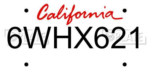 6WHX621 California License Plate