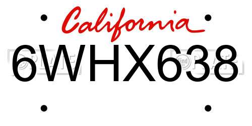 6WHX638 California License Plate