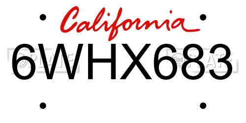 6WHX683 California License Plate