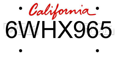 6WHX965 California License Plate