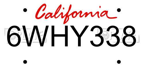 6WHY338 California License Plate
