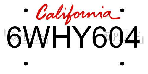 6WHY604 California License Plate