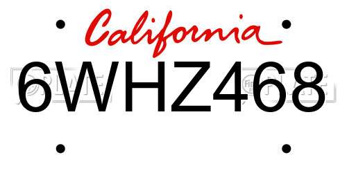 6WHZ468 California License Plate