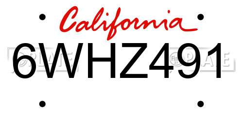 6WHZ491 California License Plate
