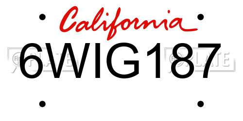 6WIG187 California License Plate