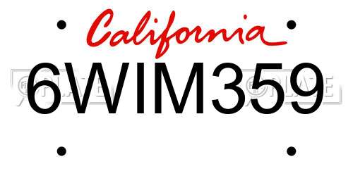 6WIM359 California License Plate