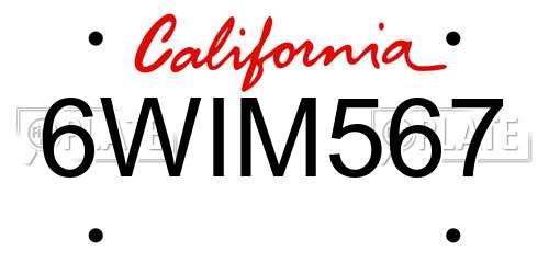 6WIM567 California License Plate