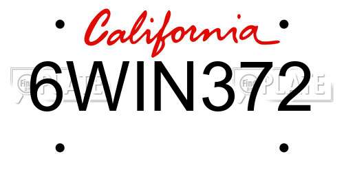 6WIN372 California License Plate
