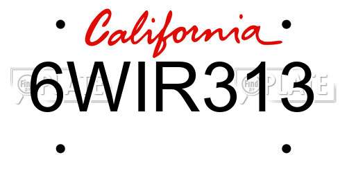 6WIR313 California License Plate