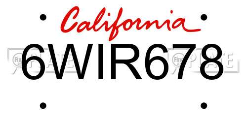 6WIR678 California License Plate