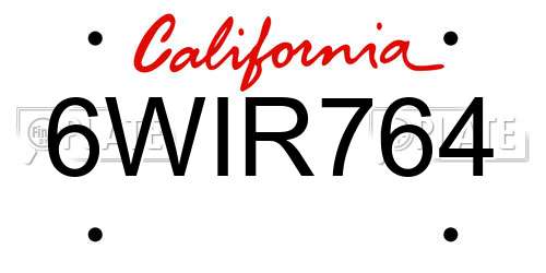 6WIR764 California License Plate