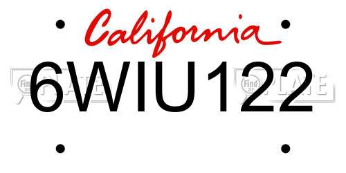 6WIU122 California License Plate