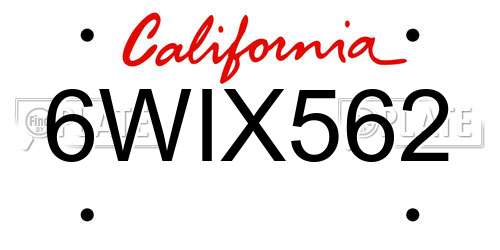 6WIX562 California License Plate