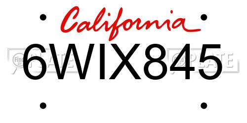 6WIX845 California License Plate
