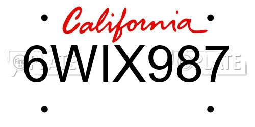 6WIX987 California License Plate