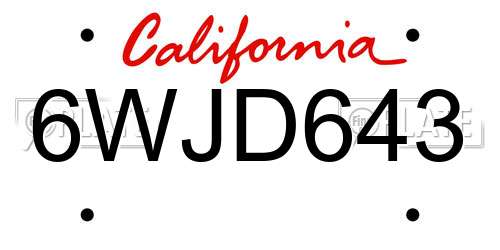 6WJD643 California License Plate