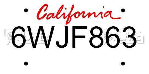 6WJF863 California License Plate