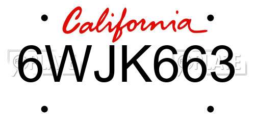 6WJK663 California License Plate