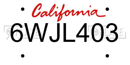 6WJL403 California License Plate