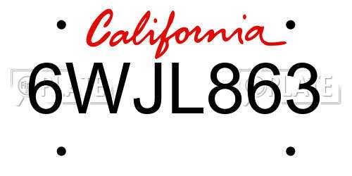 6WJL863 California License Plate