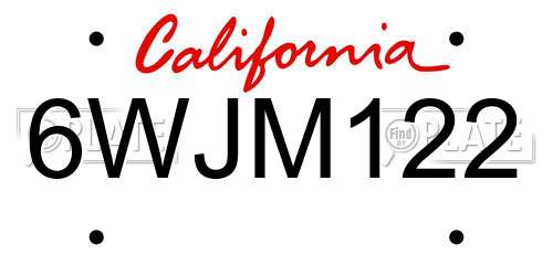 6WJM122 California License Plate