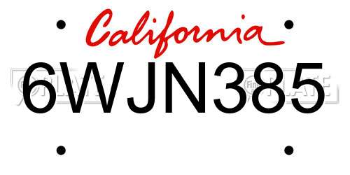 6WJN385 California License Plate