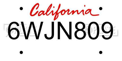 6WJN809 California License Plate