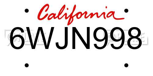 6WJN998 California License Plate