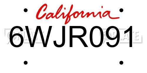 6WJR091 California License Plate