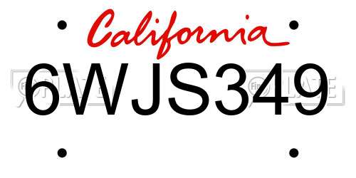 6WJS349 California License Plate