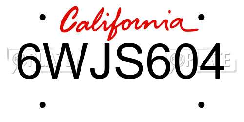 6WJS604 California License Plate