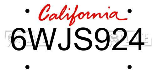 6WJS924 California License Plate