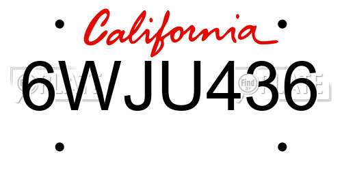 6WJU436 California License Plate