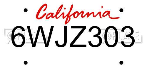 6WJZ303 California License Plate