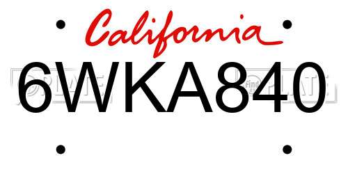 6WKA840 California License Plate