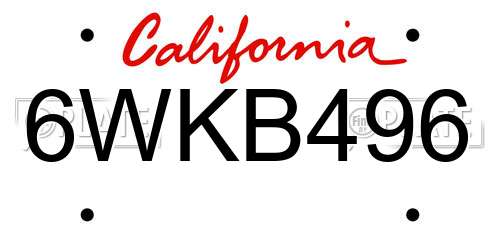 6WKB496 California License Plate