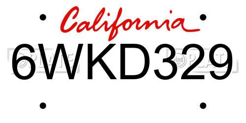 6WKD329 California License Plate