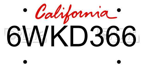 6WKD366 California License Plate