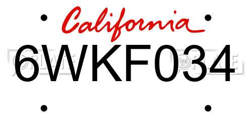 6WKF034 California License Plate