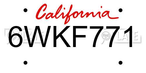6WKF771 California License Plate