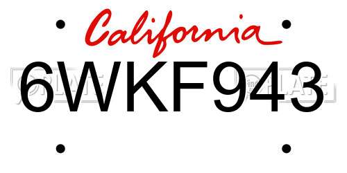 6WKF943 California License Plate