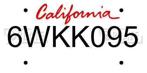 6WKK095 California License Plate