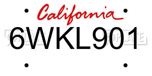 6WKL901 California License Plate