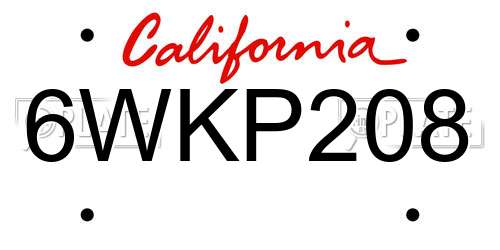 6WKP208 California License Plate