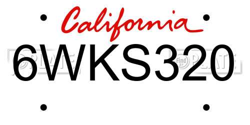 6WKS320 California License Plate