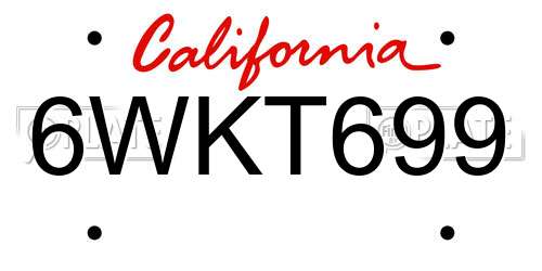6WKT699 California License Plate