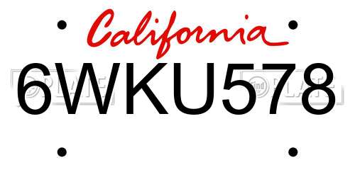 6WKU578 California License Plate