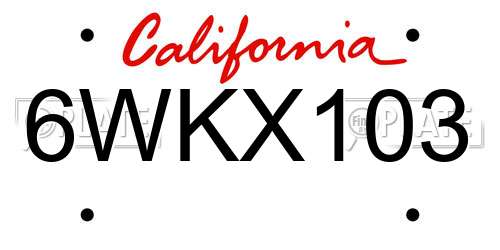 6WKX103 California License Plate