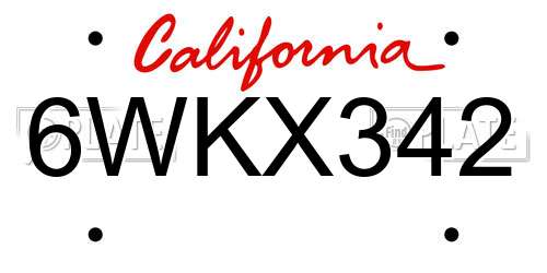 6WKX342 California License Plate