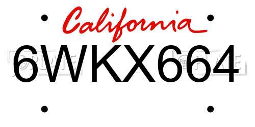 6WKX664 California License Plate